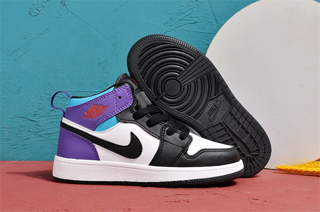 Youth Running Weapon Air Jordan 1 White/Black/Purple Shoes 0153